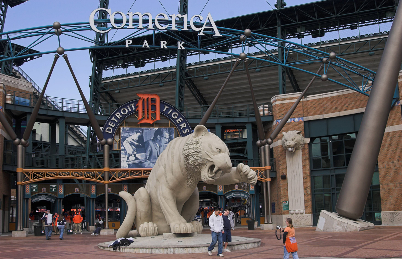 Tiger Statues at Comerica Park on Woodward Avenue, Detroit Michigan  Editorial Photography - Image of ballpark, detroit: 72101852