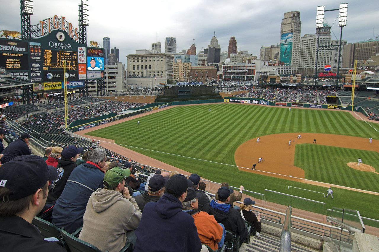 Comerica Park - Panorama - Night  Baseball stadium, Detroit tigers, See  games