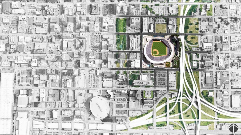 Downtown Kansas City Royals ballpark site plan Pendulum